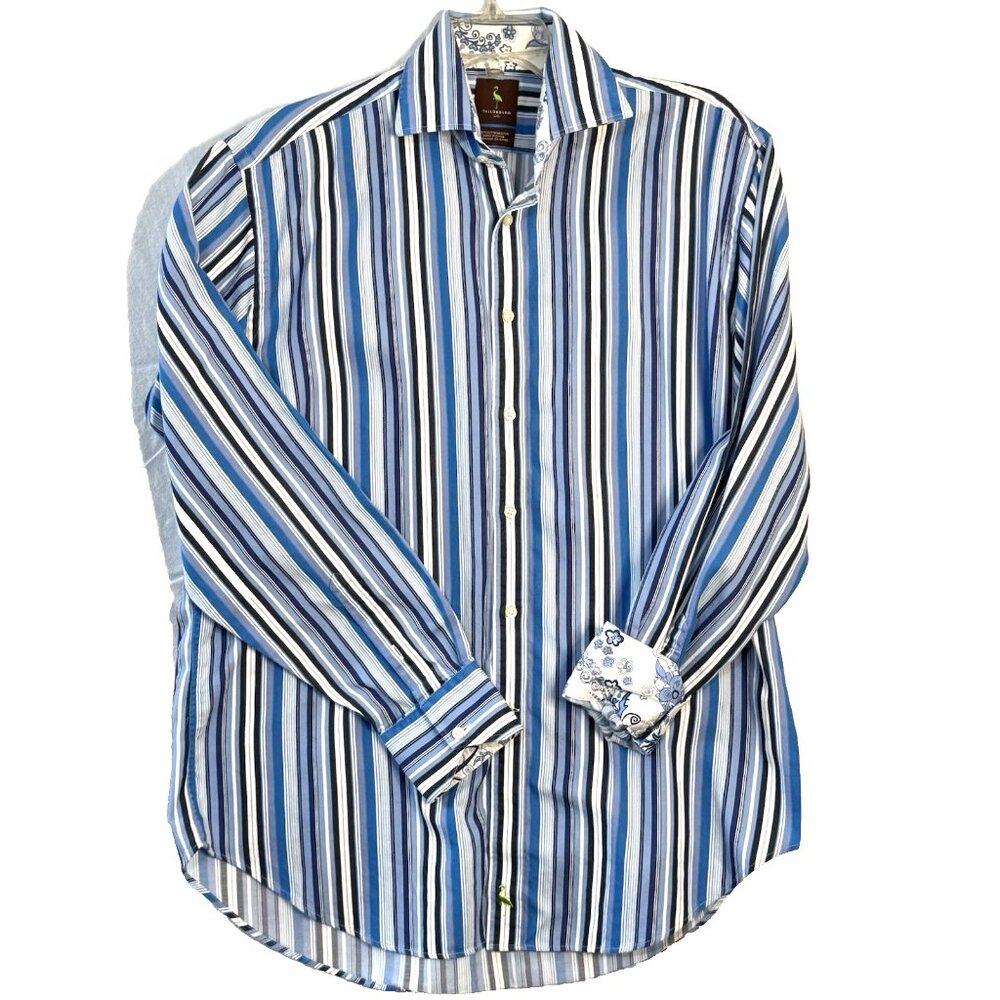 Tailorbyrd Blue Striped Shirt Mens Lg Flip Cuff Cotton